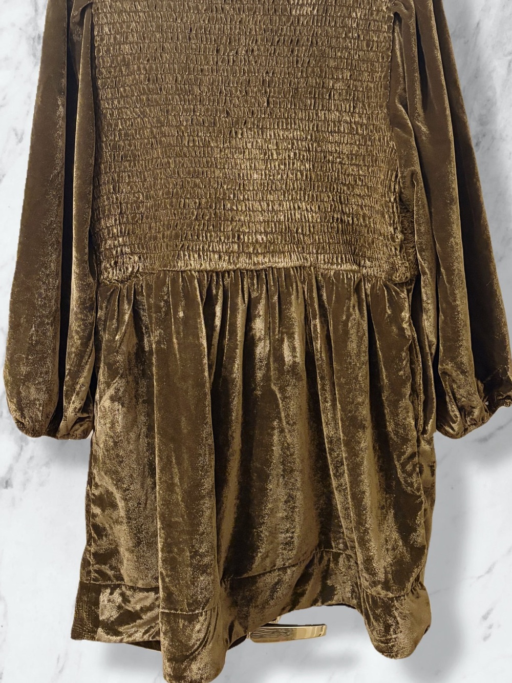 Free People Olive Green Velvet Mini Dress - Picture 2 of 3